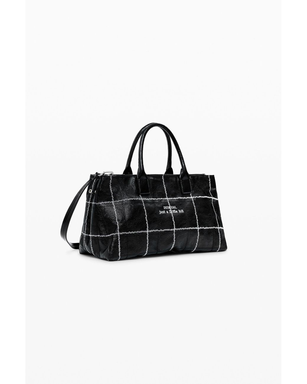 Desigual Black Medium Shiny Shopper Bag, Polyurethane