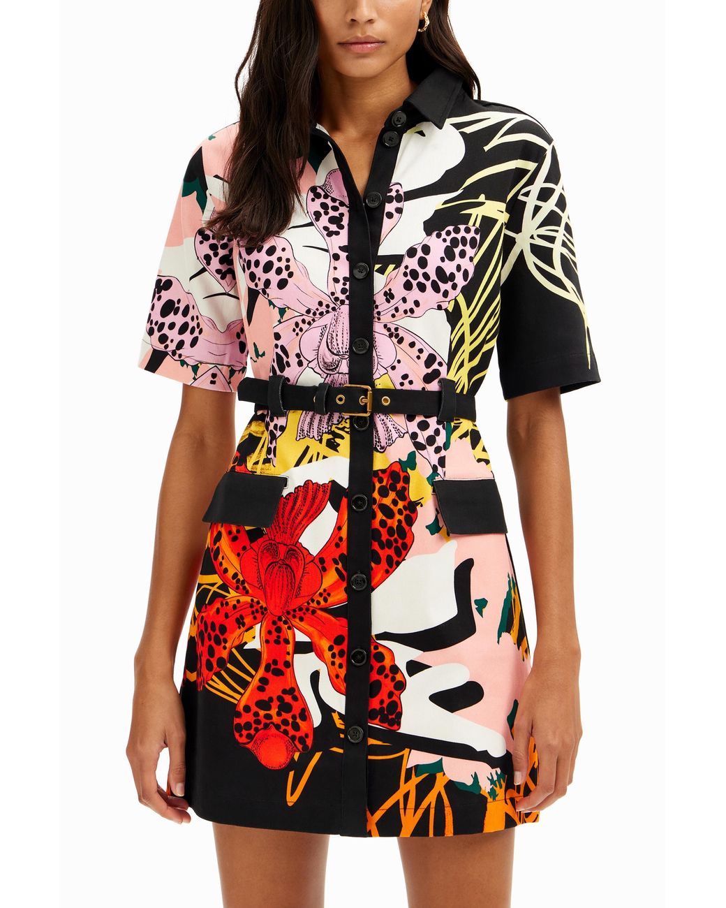 Desigual Red Christian Lacroix Short Orchid Shirt Dress, Cotton