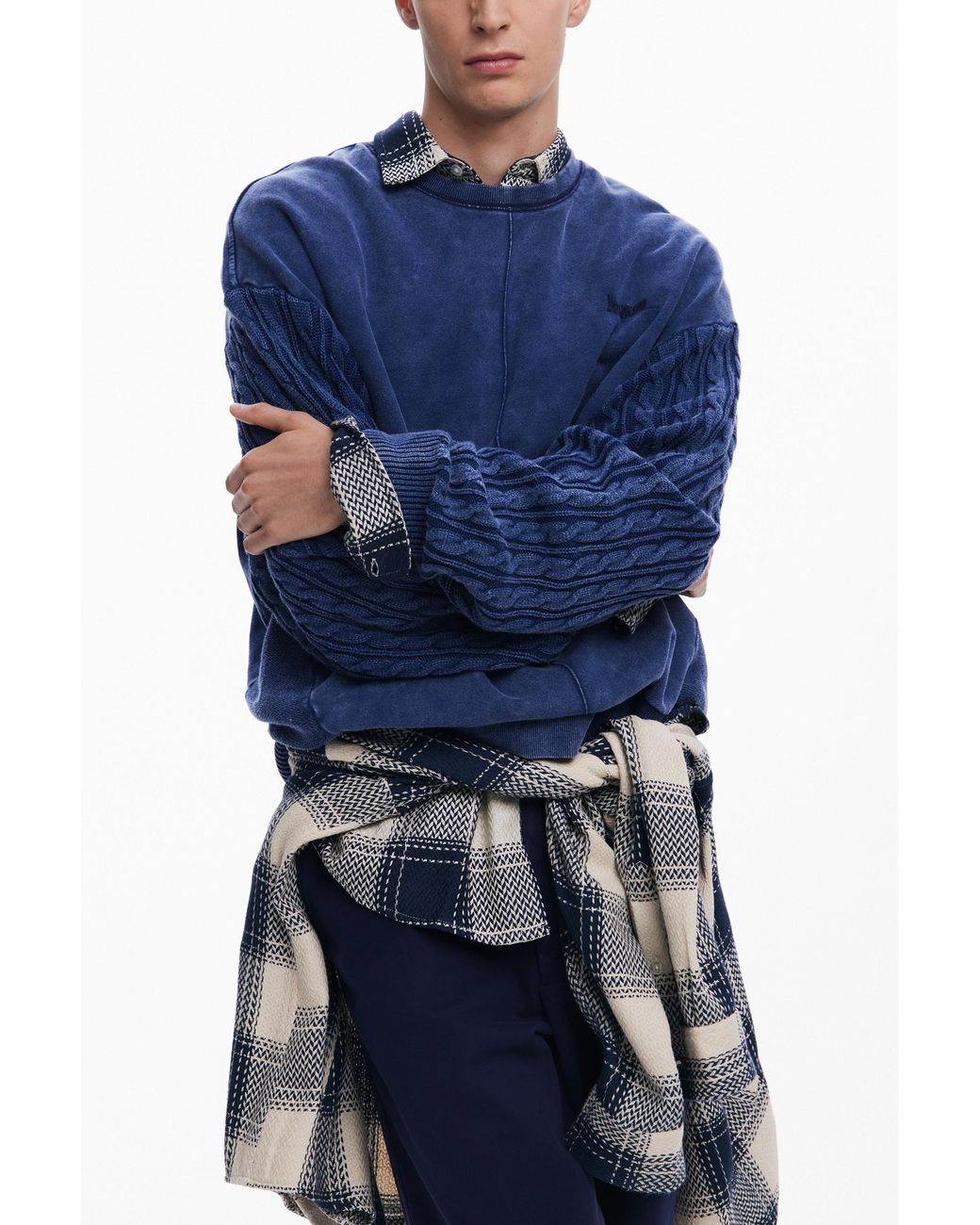 Desigual Blue Sweatshirt With Braided Sleeves, Cotton for men