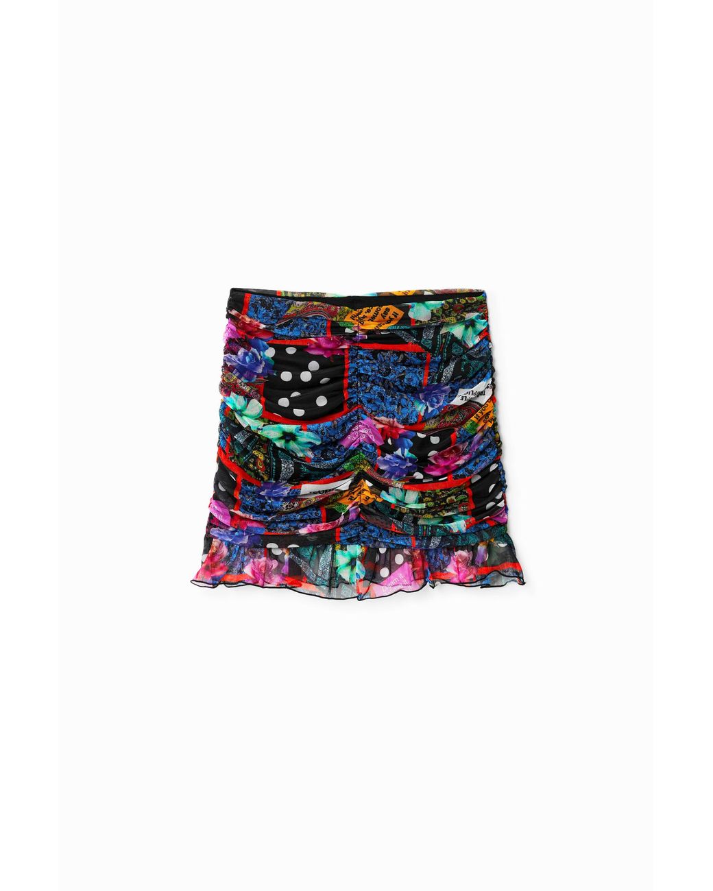 Desigual Black Draped Digital Patchwork Mini Skirt, Polyester