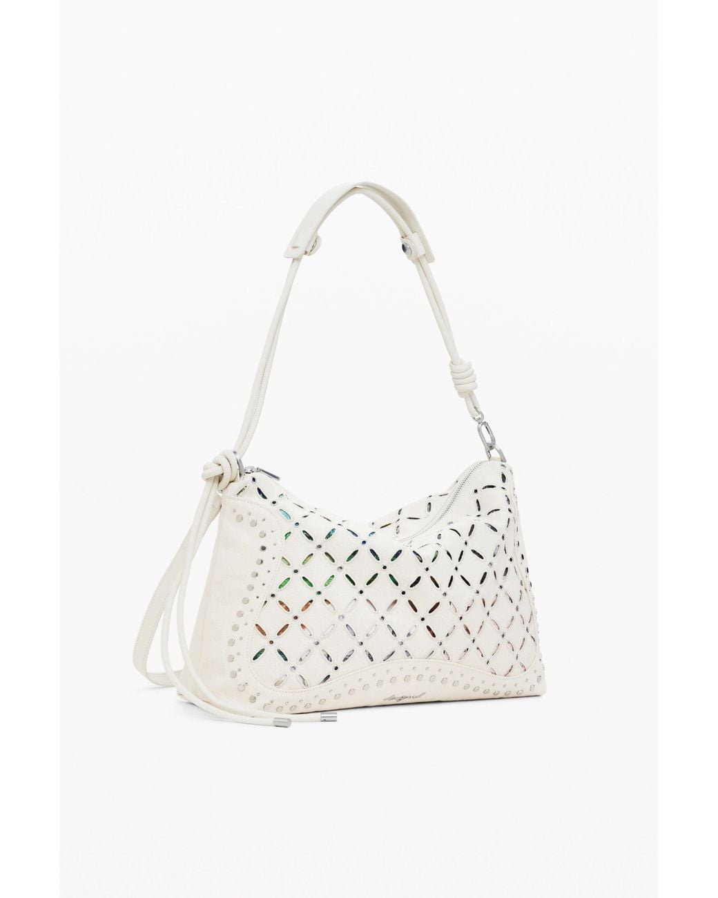 Desigual White Medium Perforated Crossbody Bag, Cotton