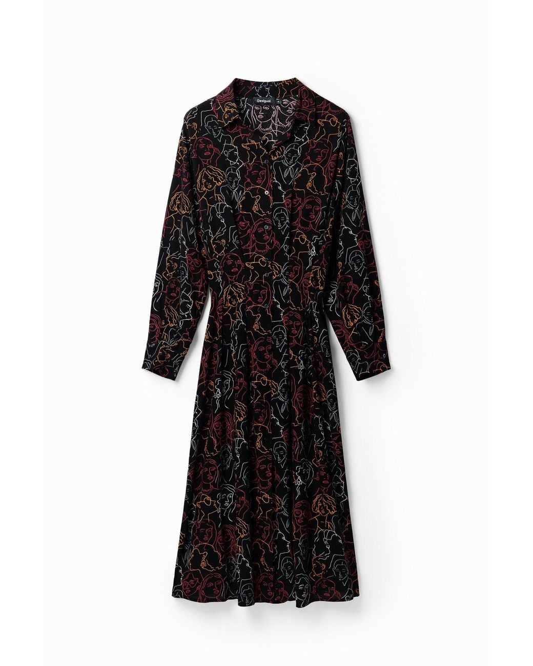 Desigual Black Faces Midi Shirt Dress, Viscose