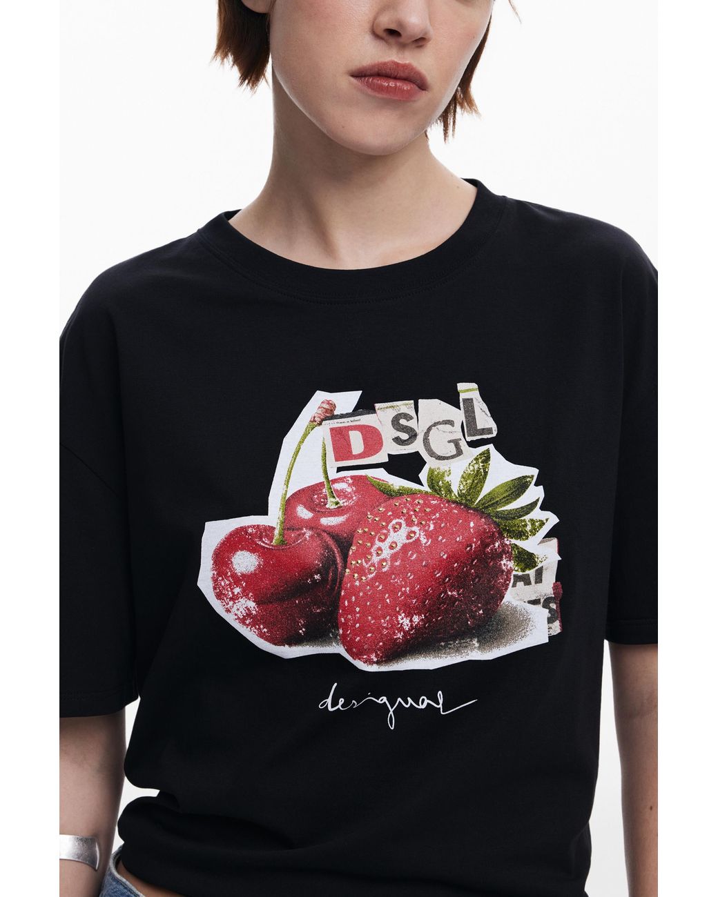Desigual Blue Fruit Logo T-Shirt, Cotton