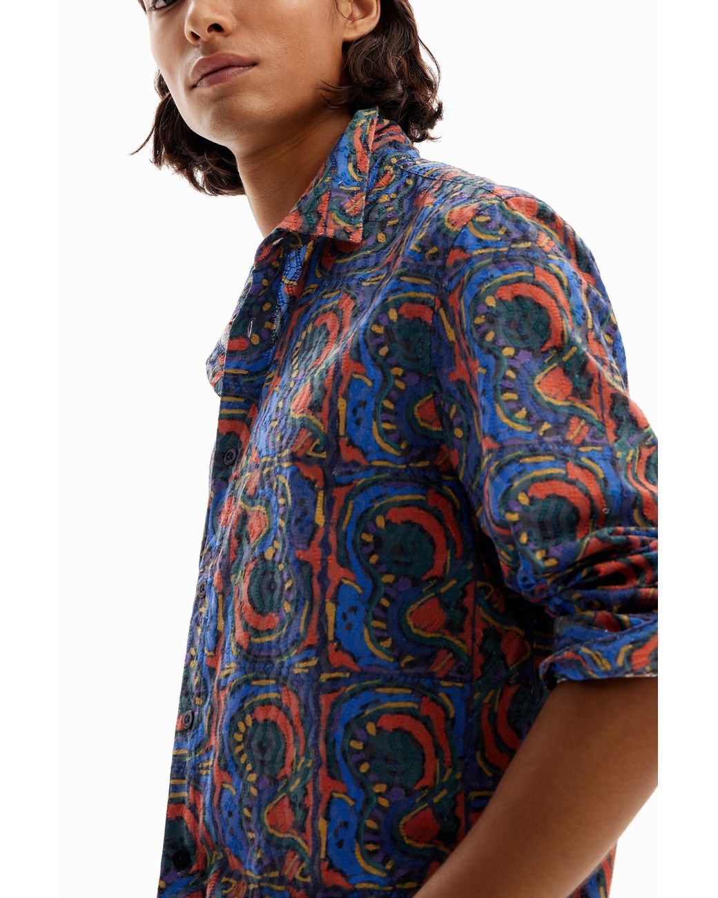 Desigual Blue Arty Embroidered Shirt for men