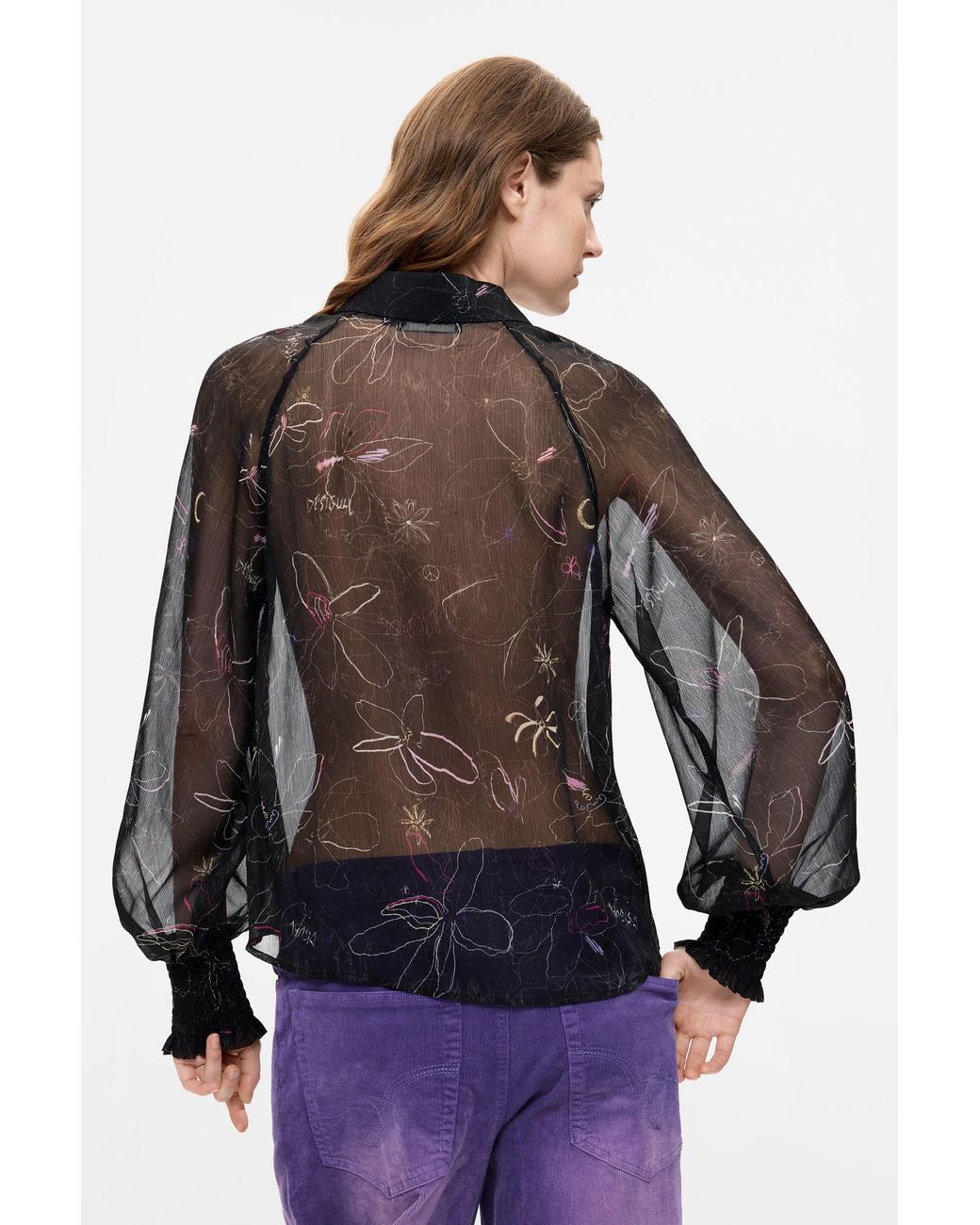 Desigual Black Sheer Floral Blouse, Polyester