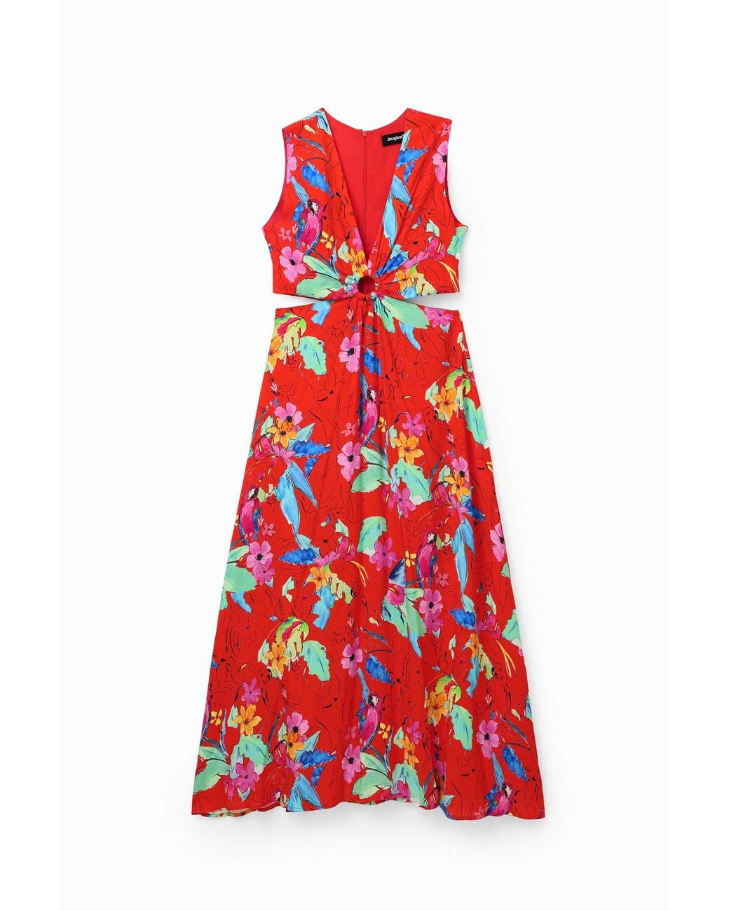 Desigual Red Long Cut-Out Dress, Viscose