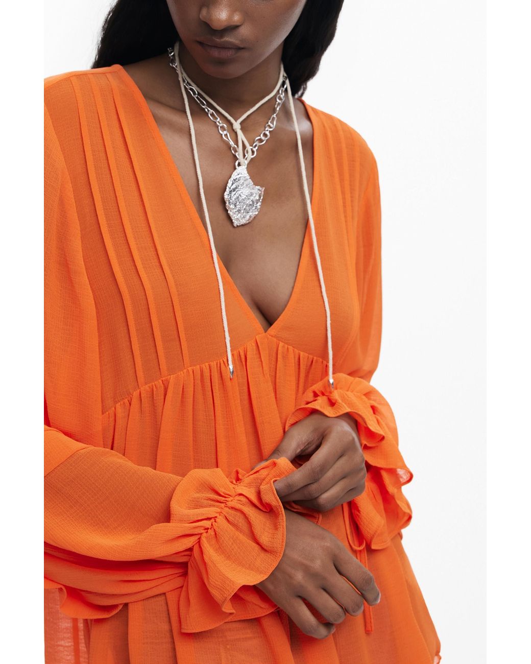 Desigual Orange Layered Blouse, Polyester