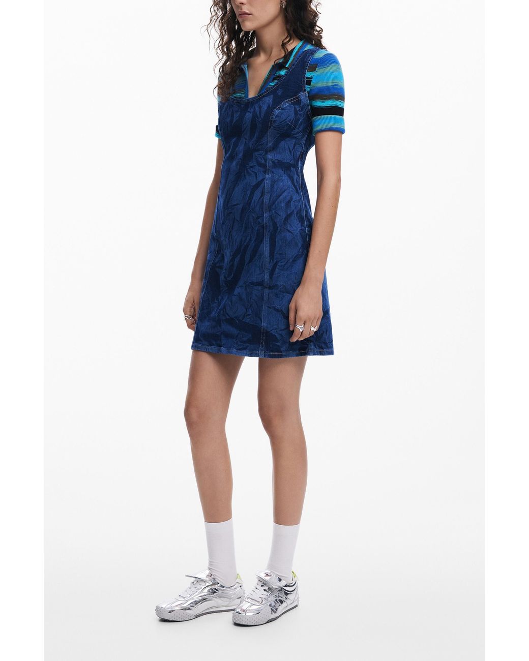 Desigual Blue Printed Denim Dress, Cotton