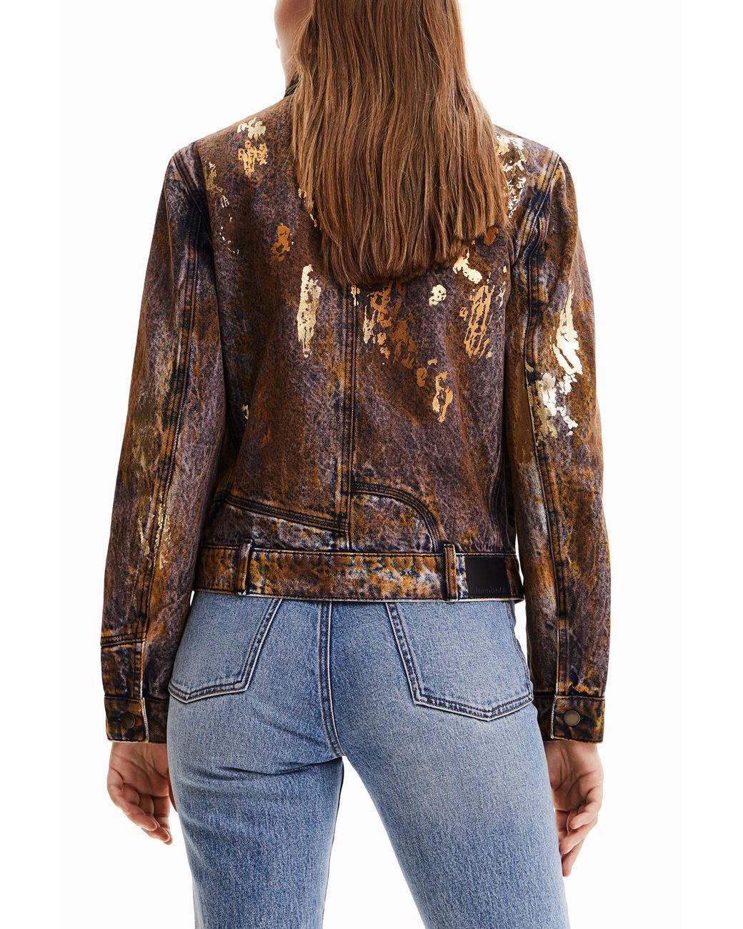 Desigual Blue Metallic Denim Trucker Jacket, Cotton