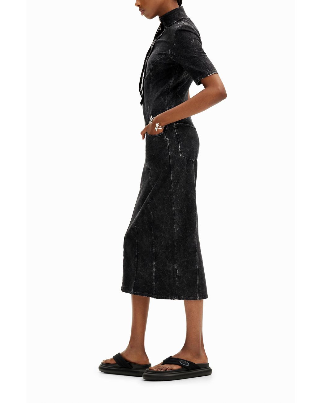 Desigual Black Nathy Peluso Zip Midi Dress