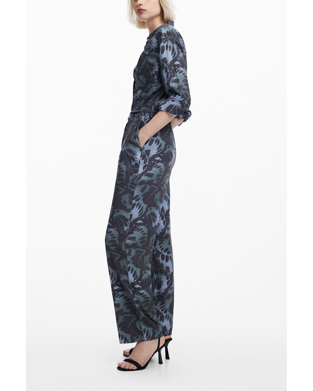 Desigual Blue Flowy Printed Jumpsuit, Viscose