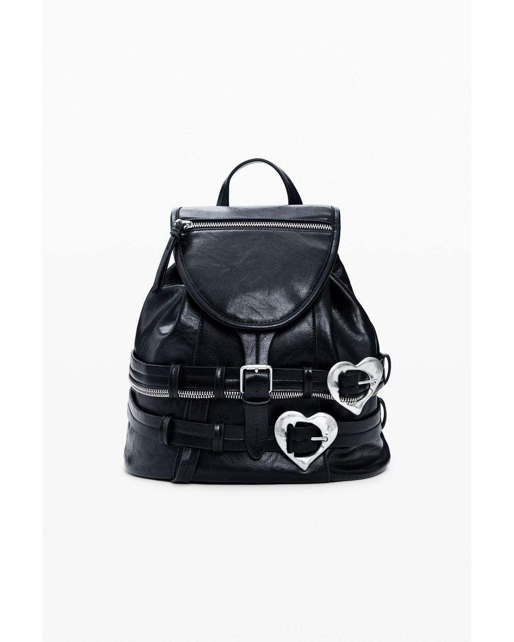 Desigual Black Backpack Buckles Hearts, Polyurethane