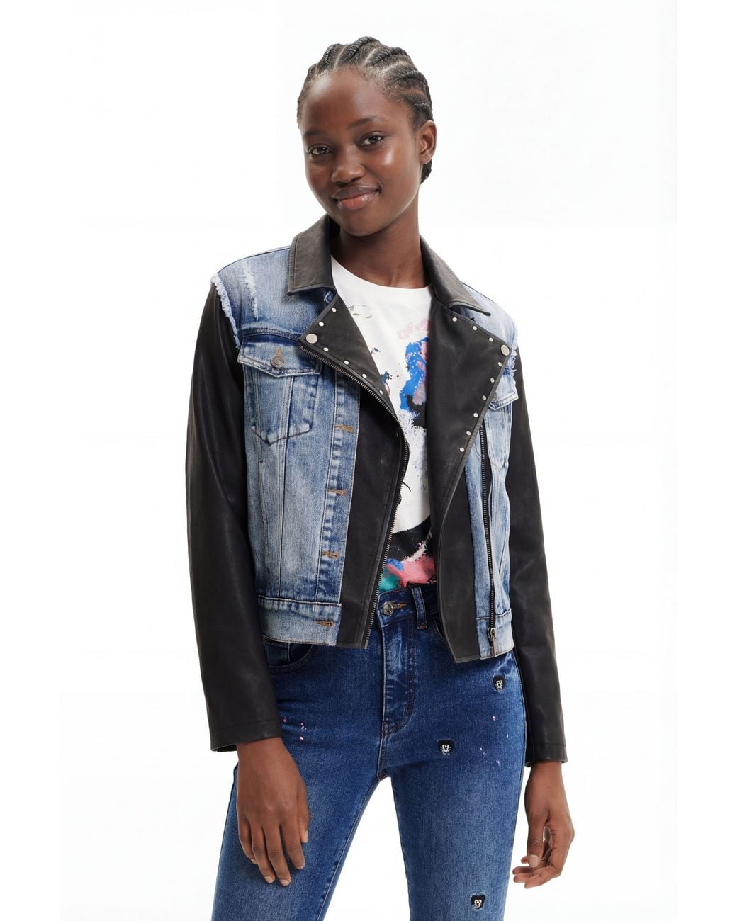 Desigual Blue Mickey Mouse Hybrid Denim Jacket