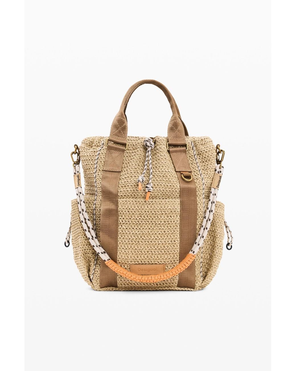 Desigual Natural Medium Multiposition Raffia Backpack, Paper