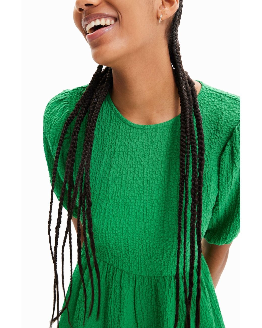 Desigual Green Back Neckline Midi Dress