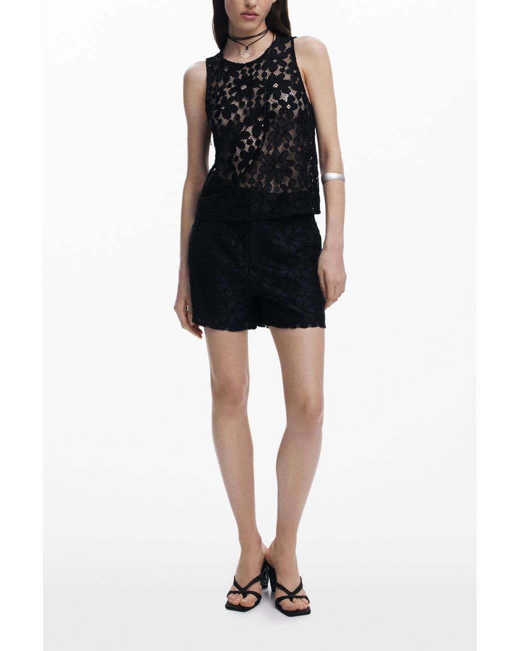 Desigual Black Lace Blouse, Polyester