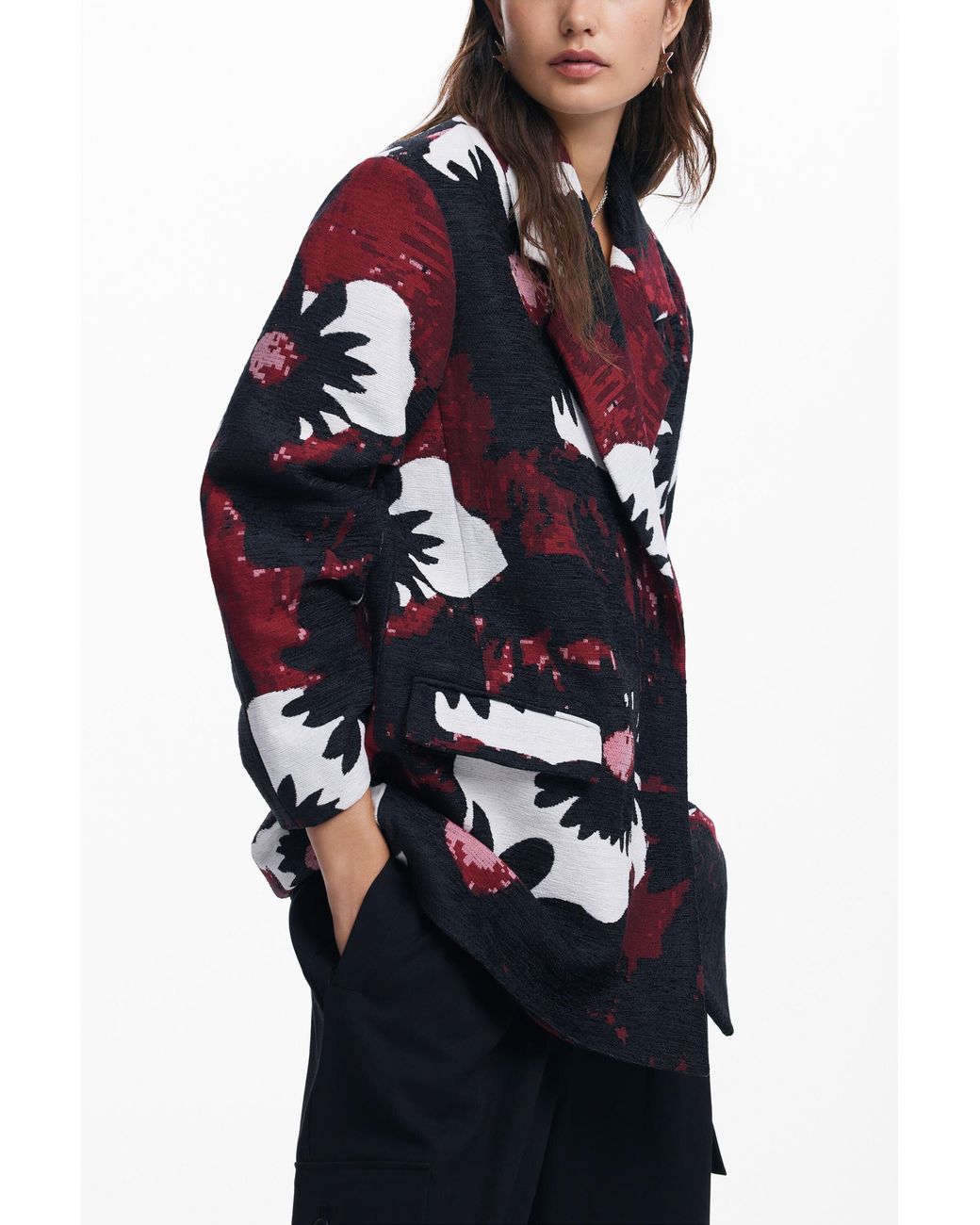 Desigual Black Floral Coat M. Christian Lacroix