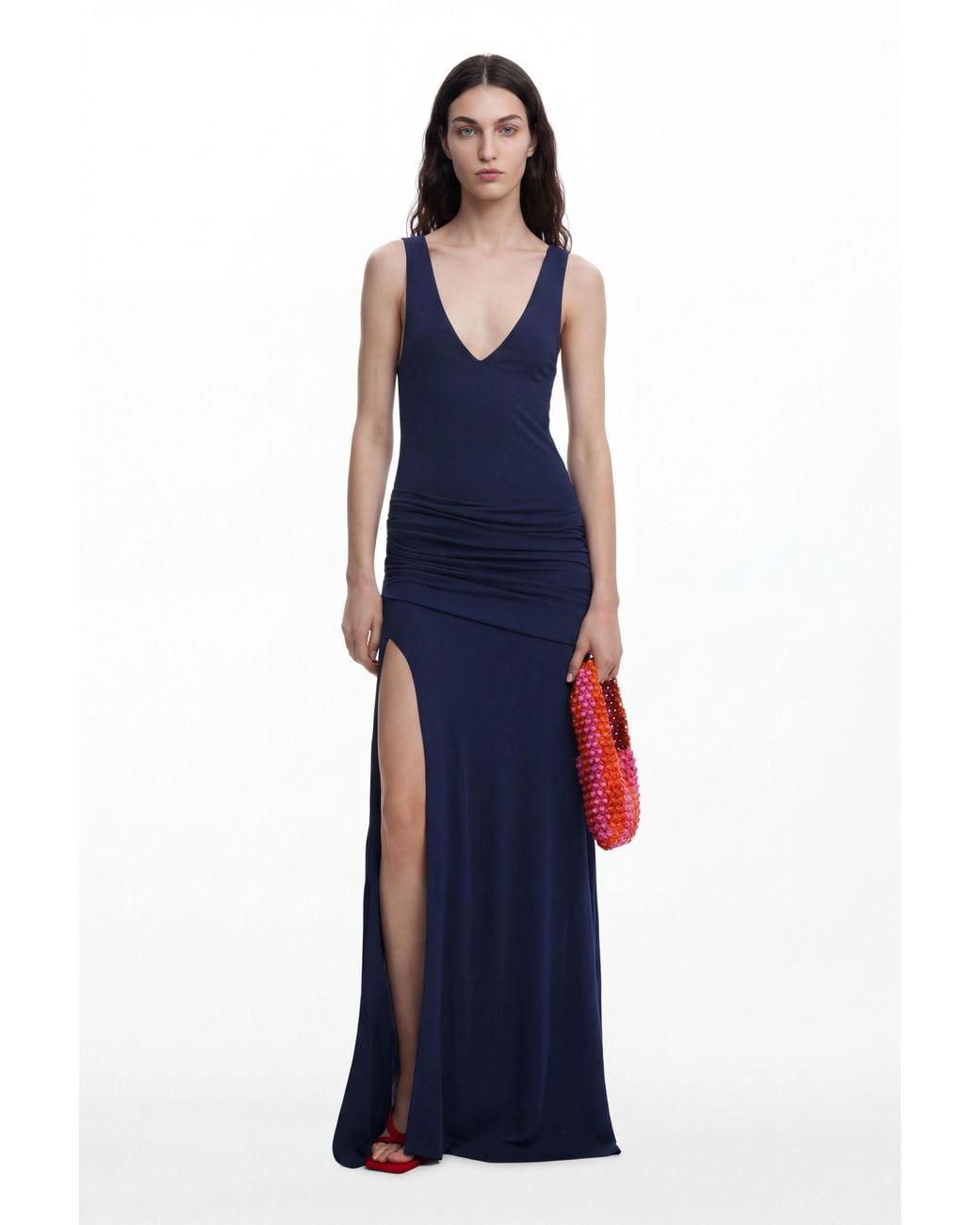 Desigual Blue Long Dress With Slit, Viscose