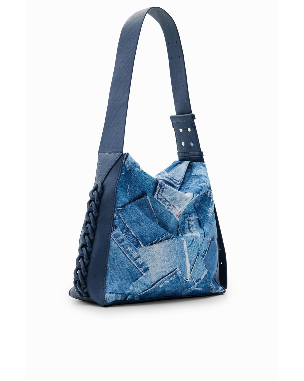 Desigual Blue Large Denim Patchwork Bag, Polyester