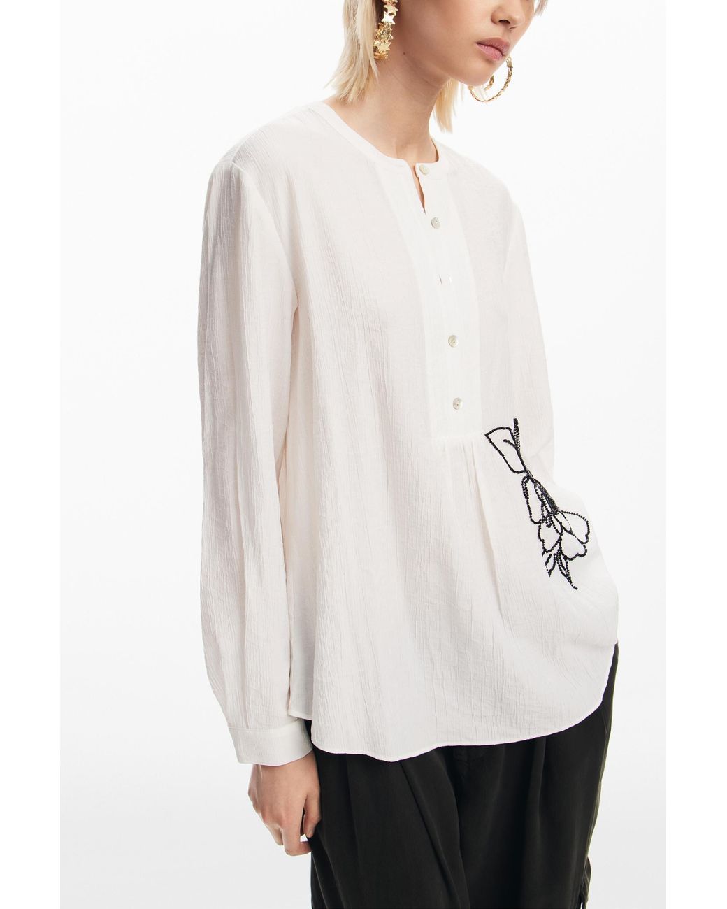 Desigual White Embroidered Flower Blouse