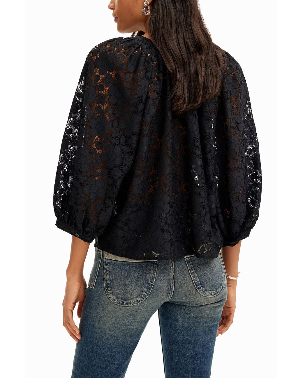 Desigual Black Floral Lace Blouse, Polyester