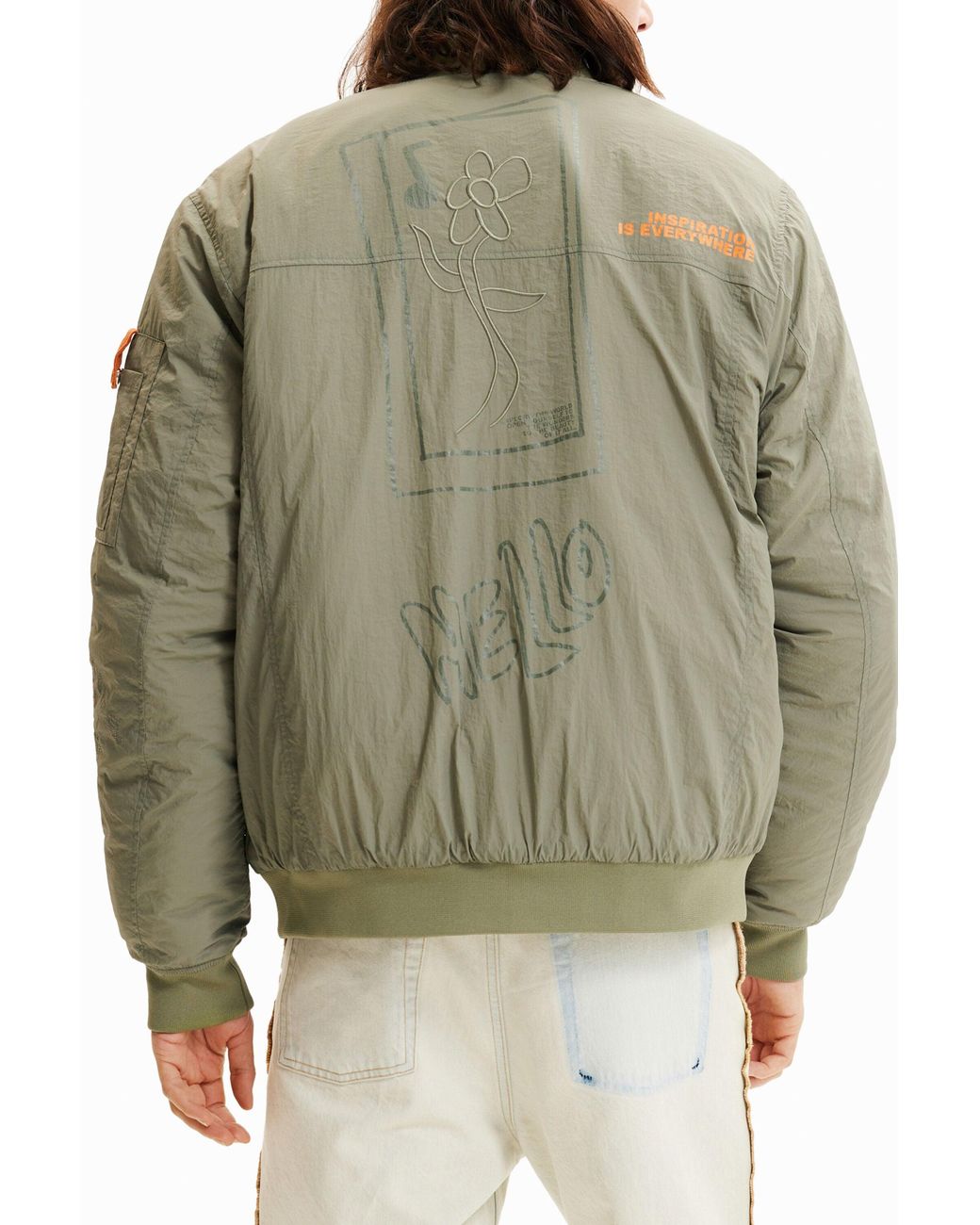 Desigual Green Flower Bomber Jacket, Polyamide for men