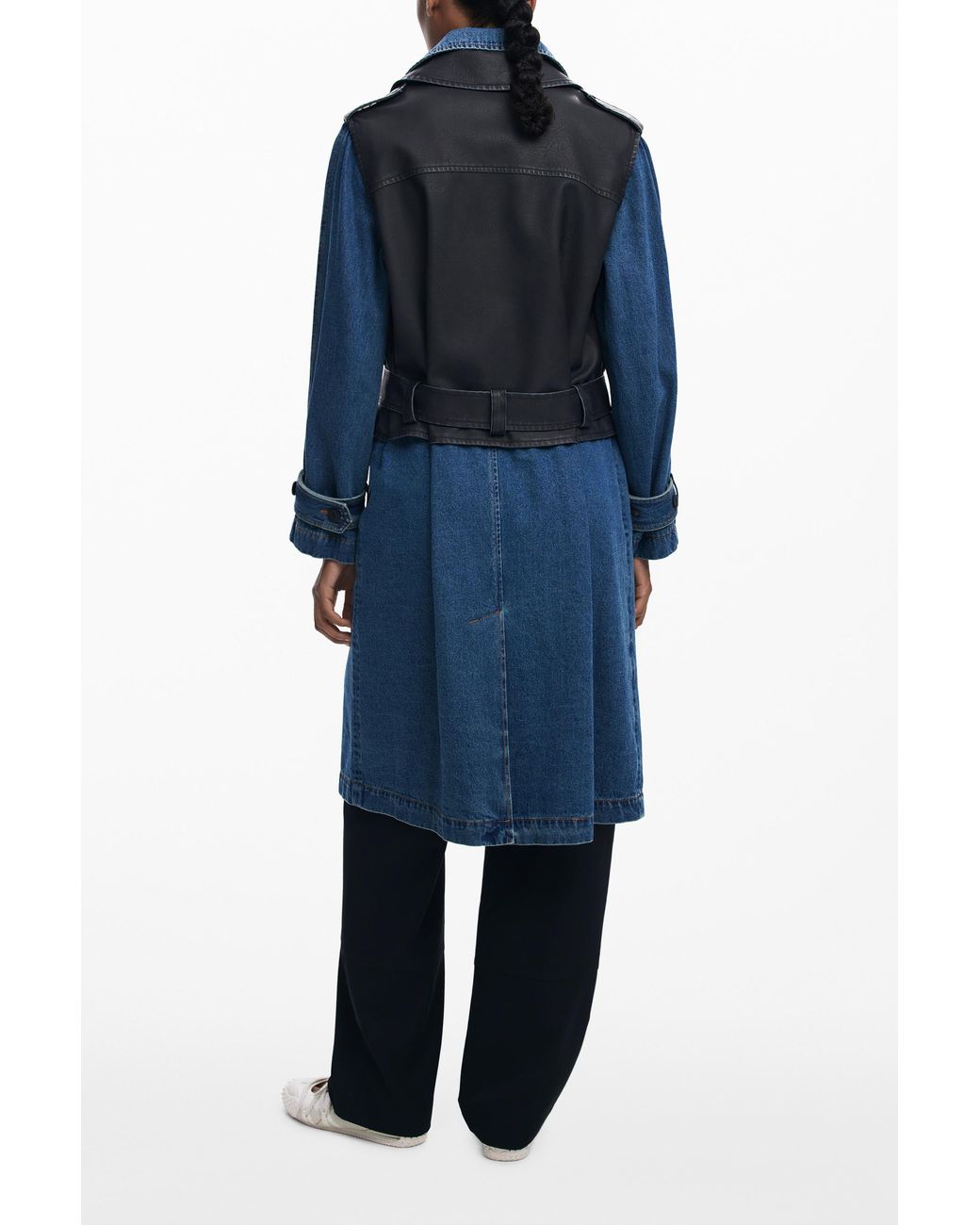 Desigual Blue Detachable Denim Trench Coat, Polyurethane
