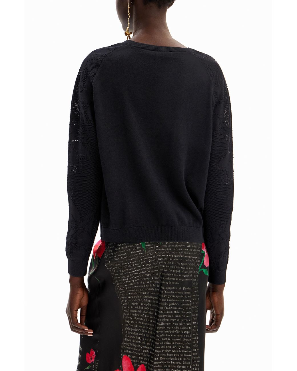 Desigual Blue Textured Floral Pullover