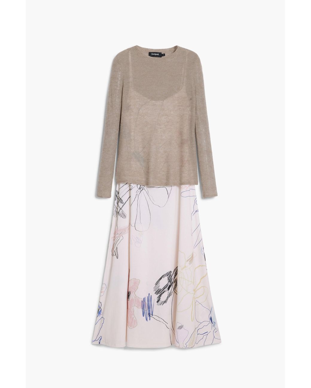 Desigual White 2-In-1 Brushstroke Dress, Polyester