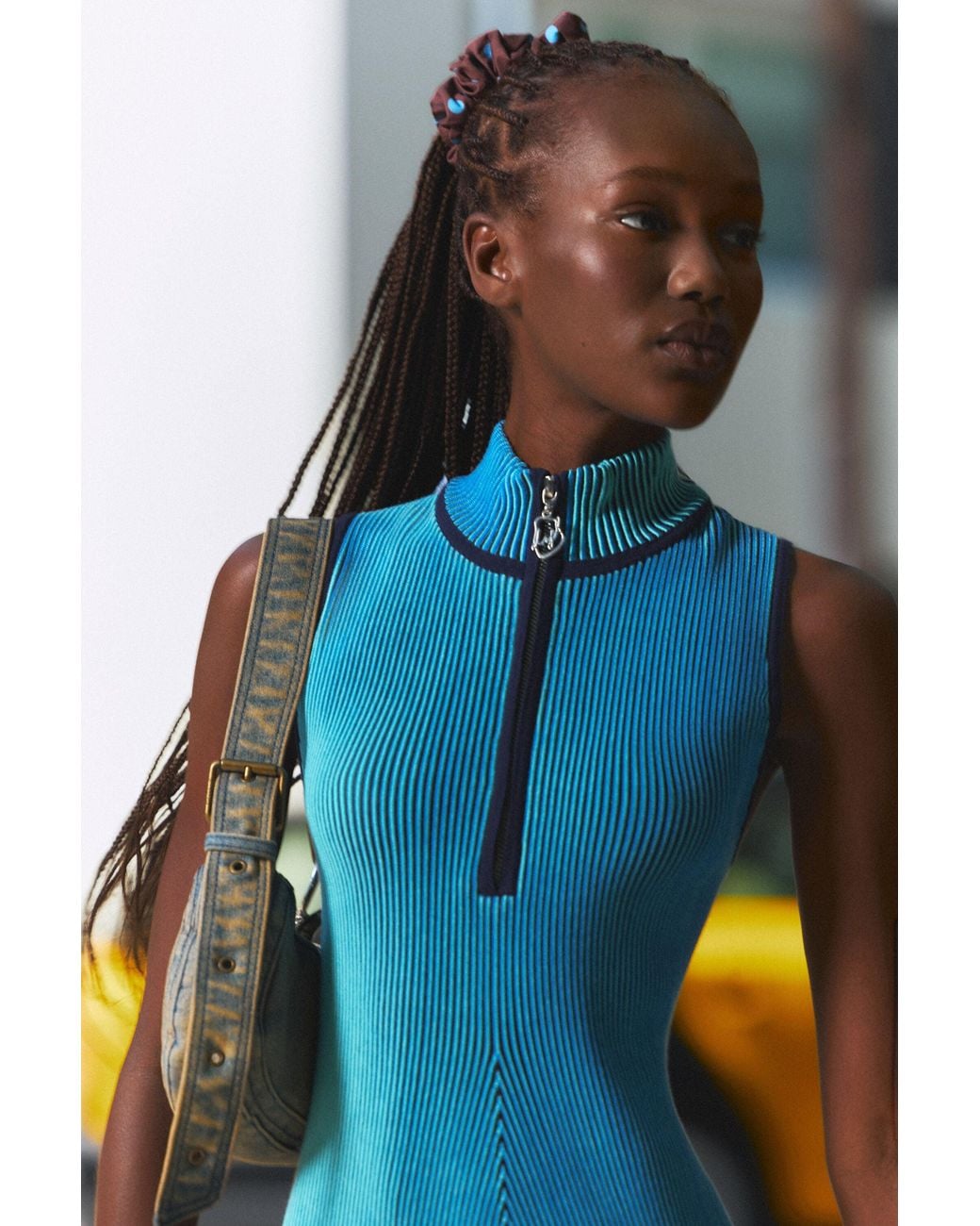 Desigual Blue Iridescent Knit Zipper Dresses