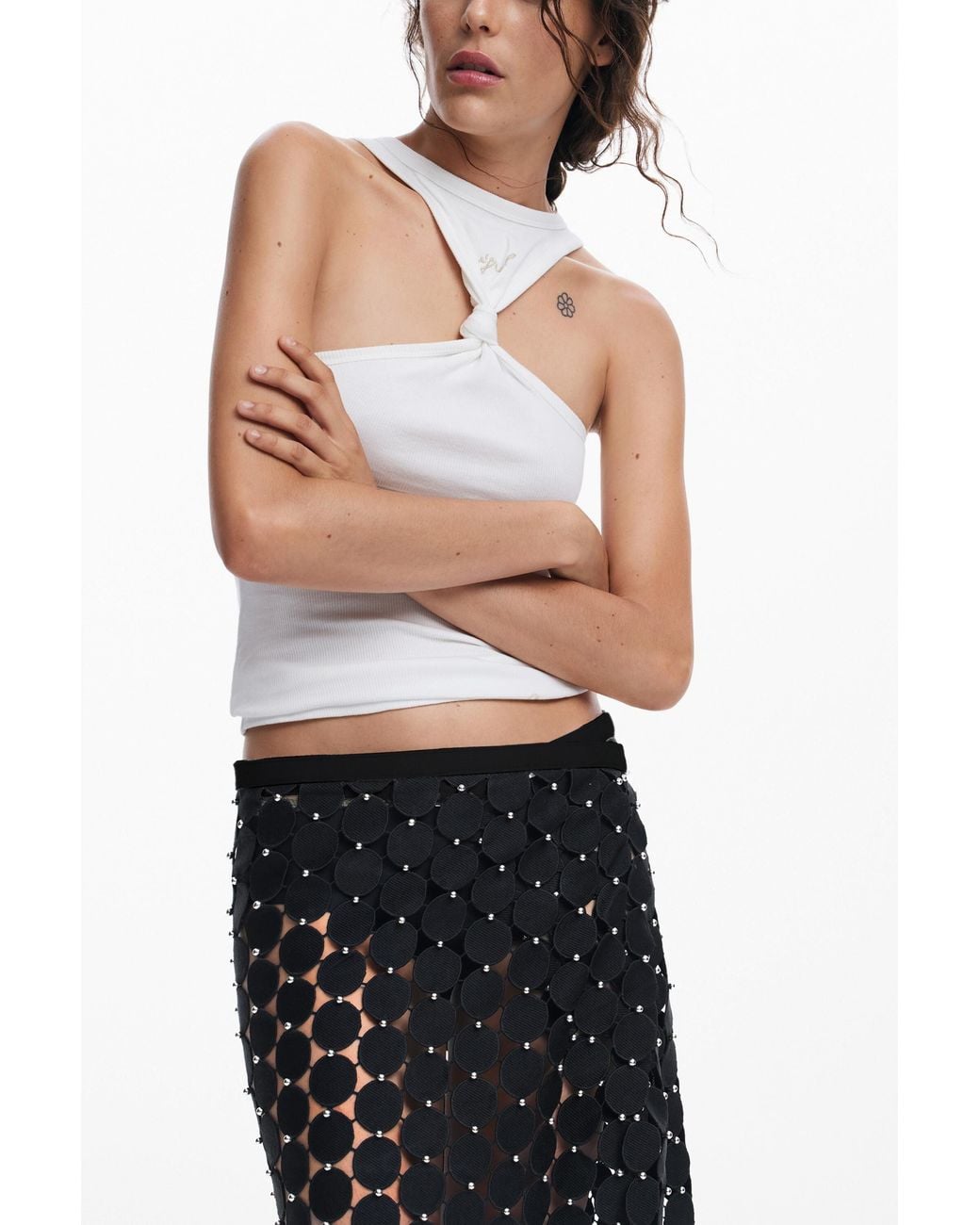 Desigual White Tie-Front T-Shirt, Cotton