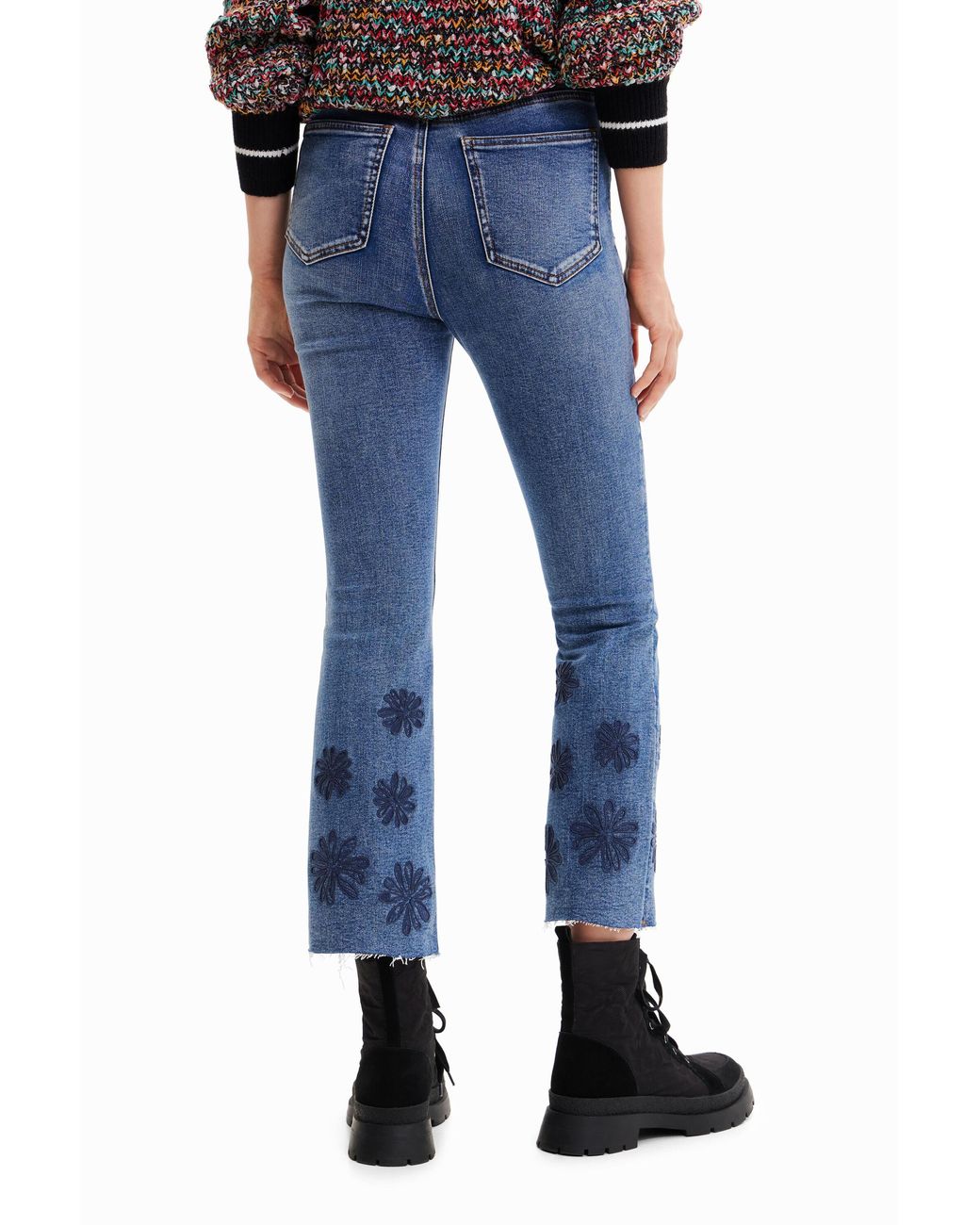 Desigual Blue Flared Cropped Jeans, Cotton