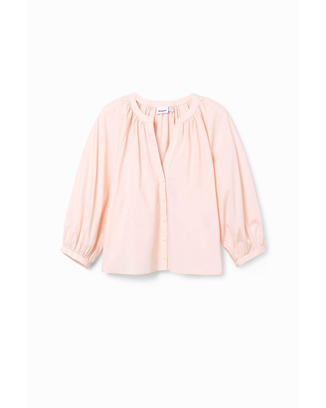 Desigual Pink V-Neck Poplin Blouse, Cotton