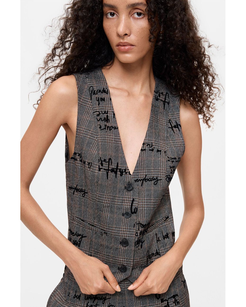 Desigual Black Checkered Vest With Lettering