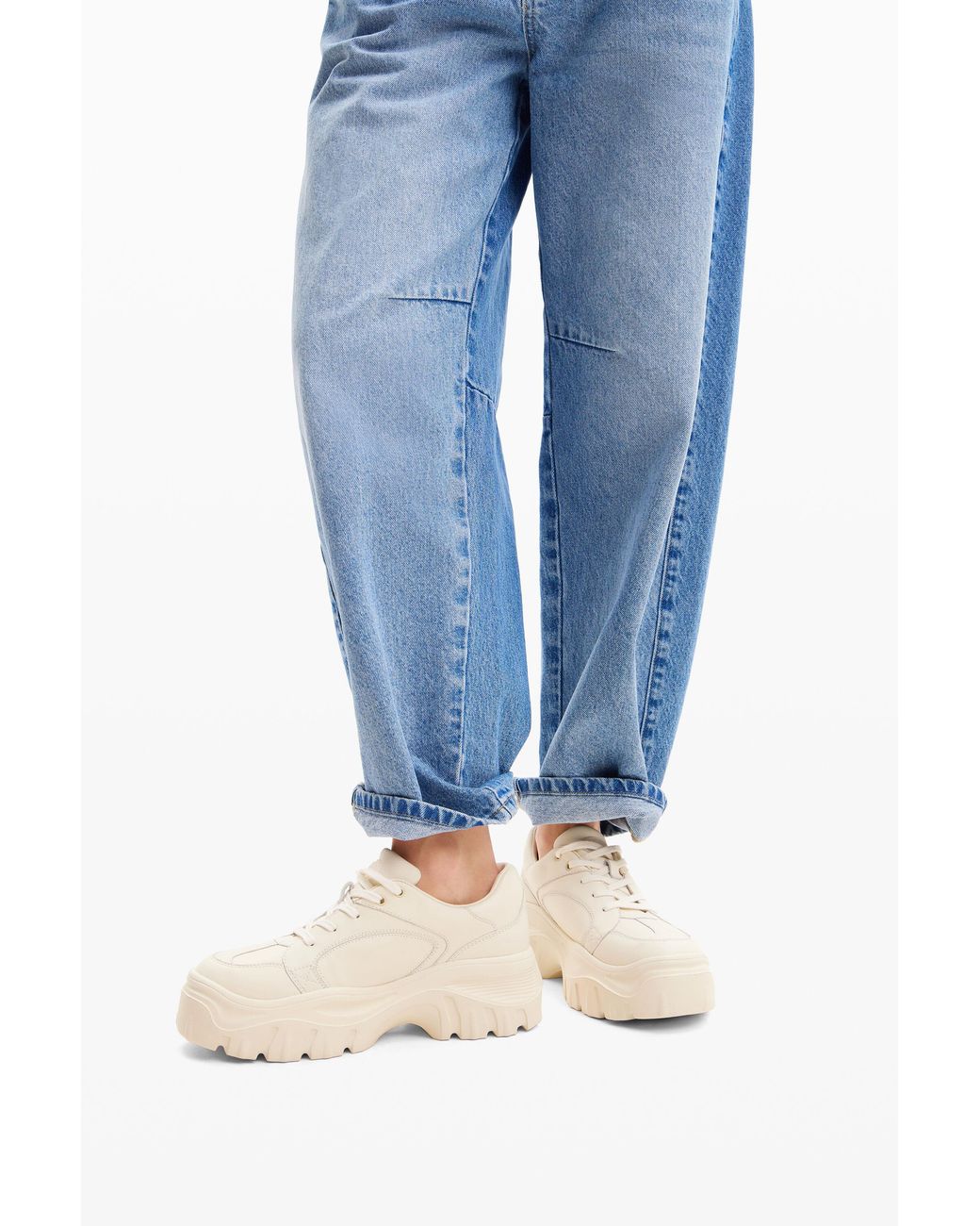 Desigual White Chunky Leather Sneakers, Cow Leather