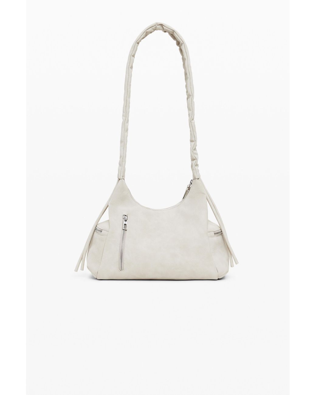 Desigual White Medium 3D Logo Bag With Ruched Handle, Polyurethane