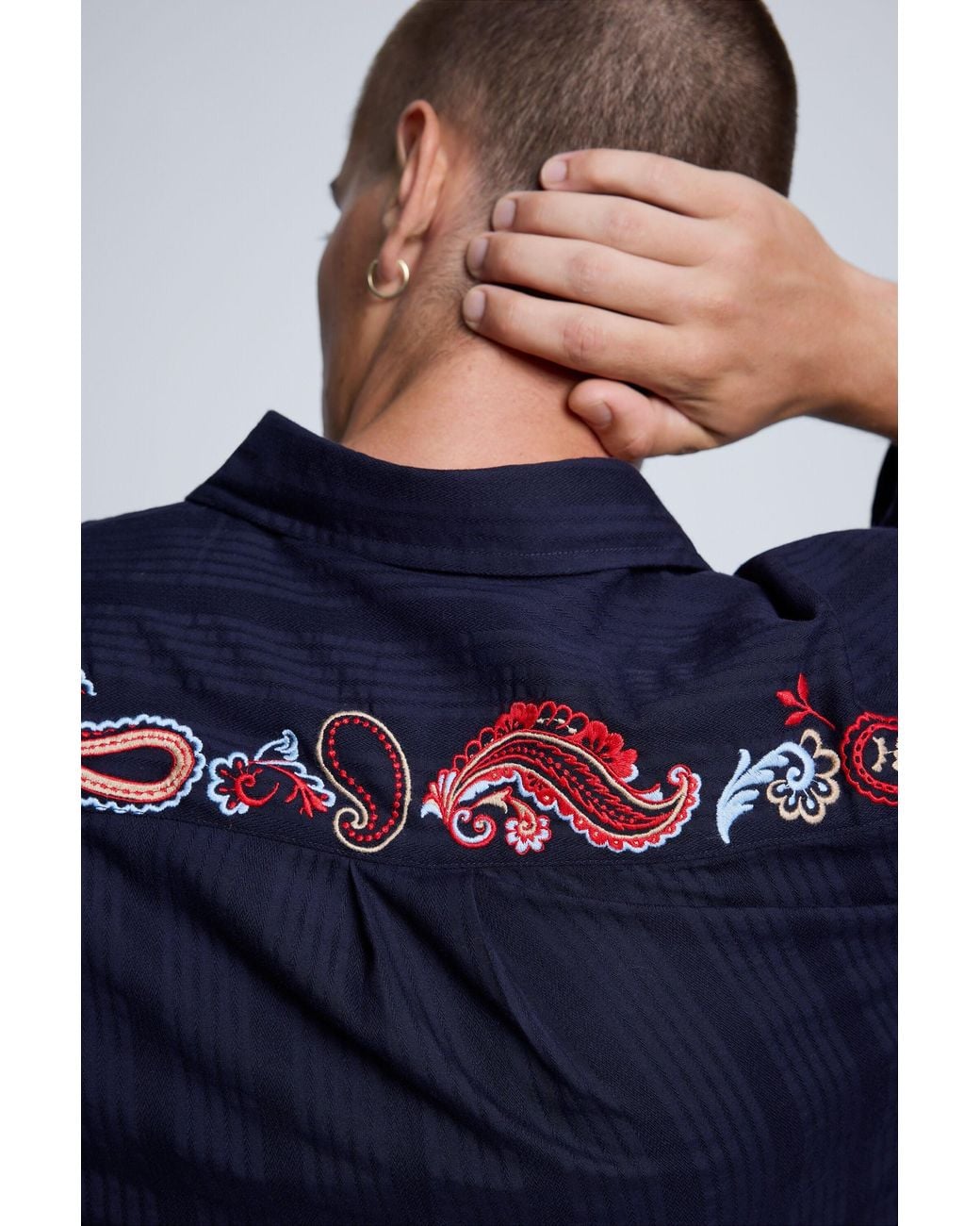 Desigual Blue Long-Sleeved Embroidered Shirt, Cotton for men
