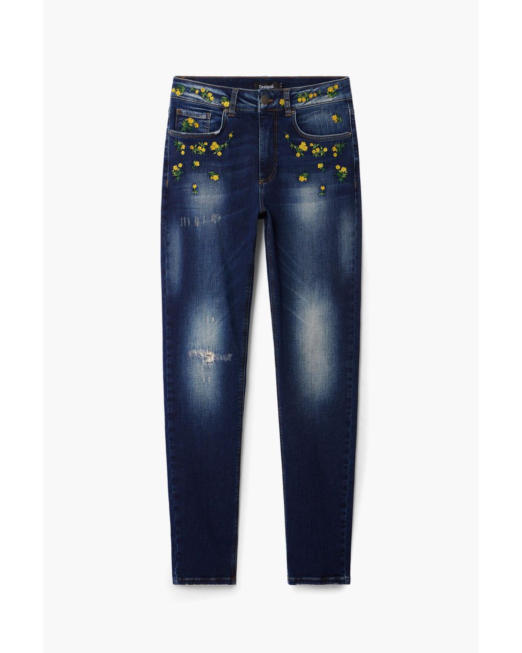 Desigual Blue Floral Waist Denim Pants