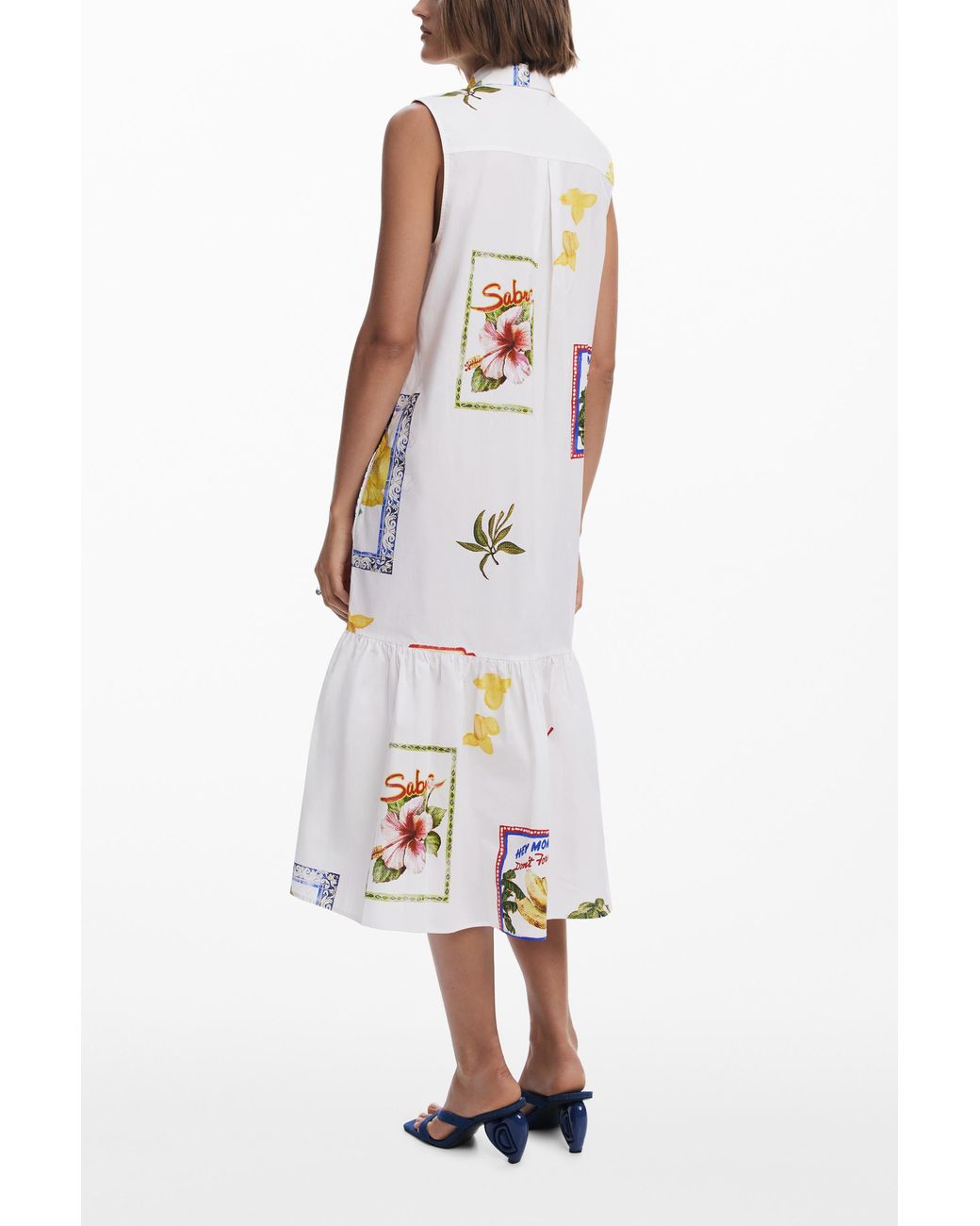 Desigual White Postcard Shirt Dress, Cotton