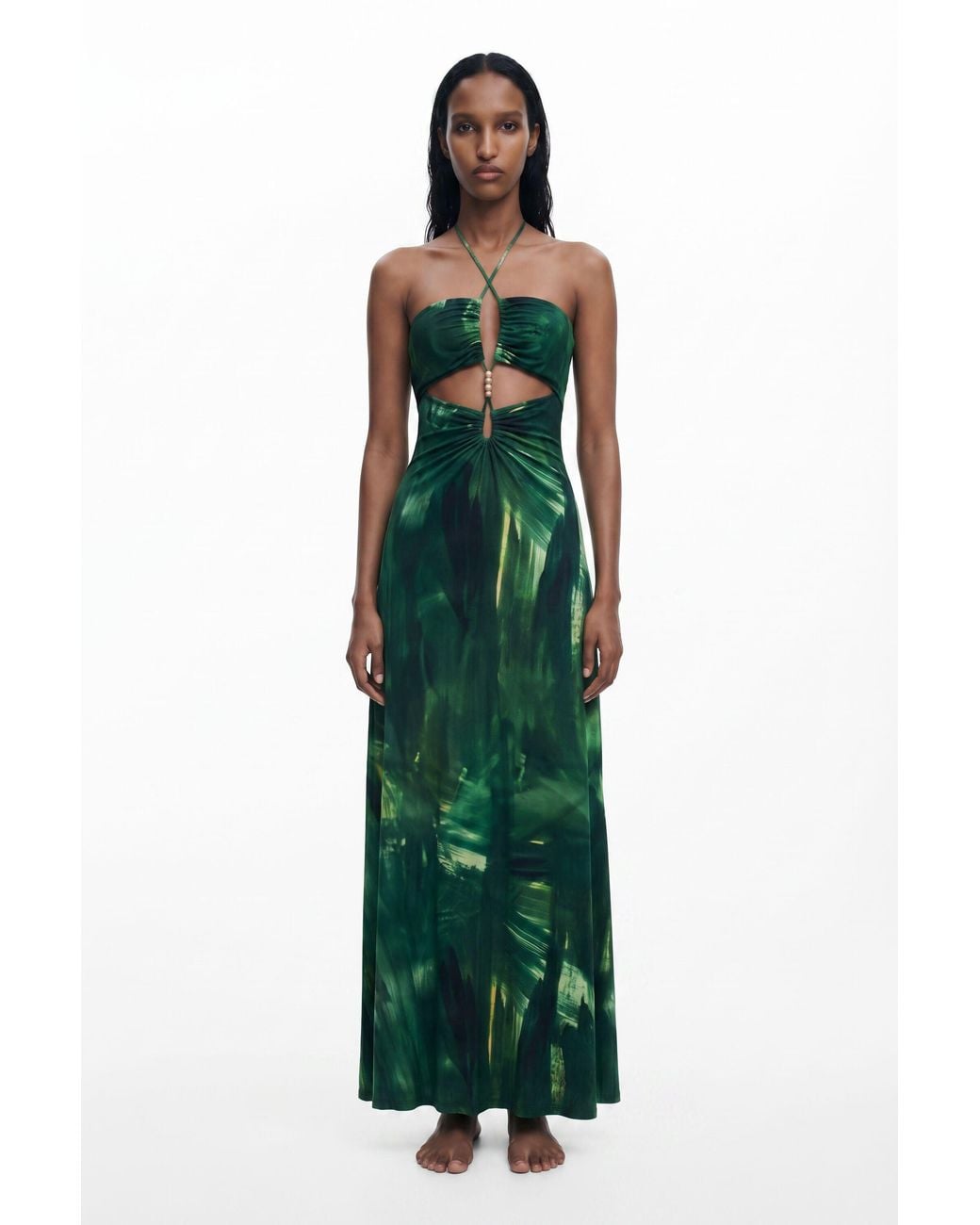 Desigual Green Cut-Out Maxi Dress, Viscose