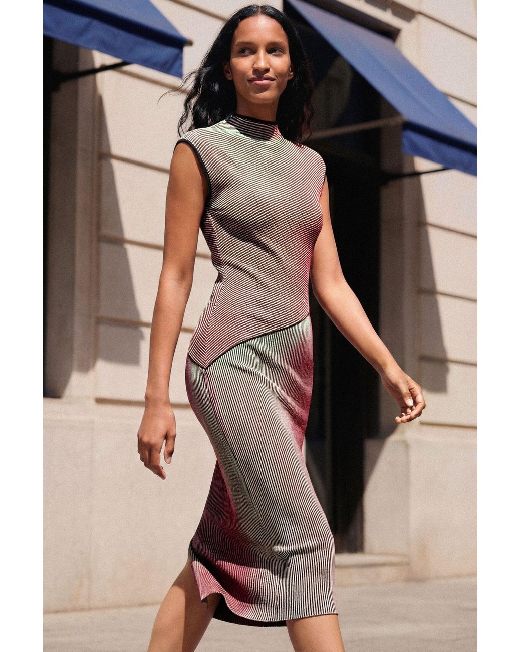 Desigual Green Two-Tone Knit Strappy Dress