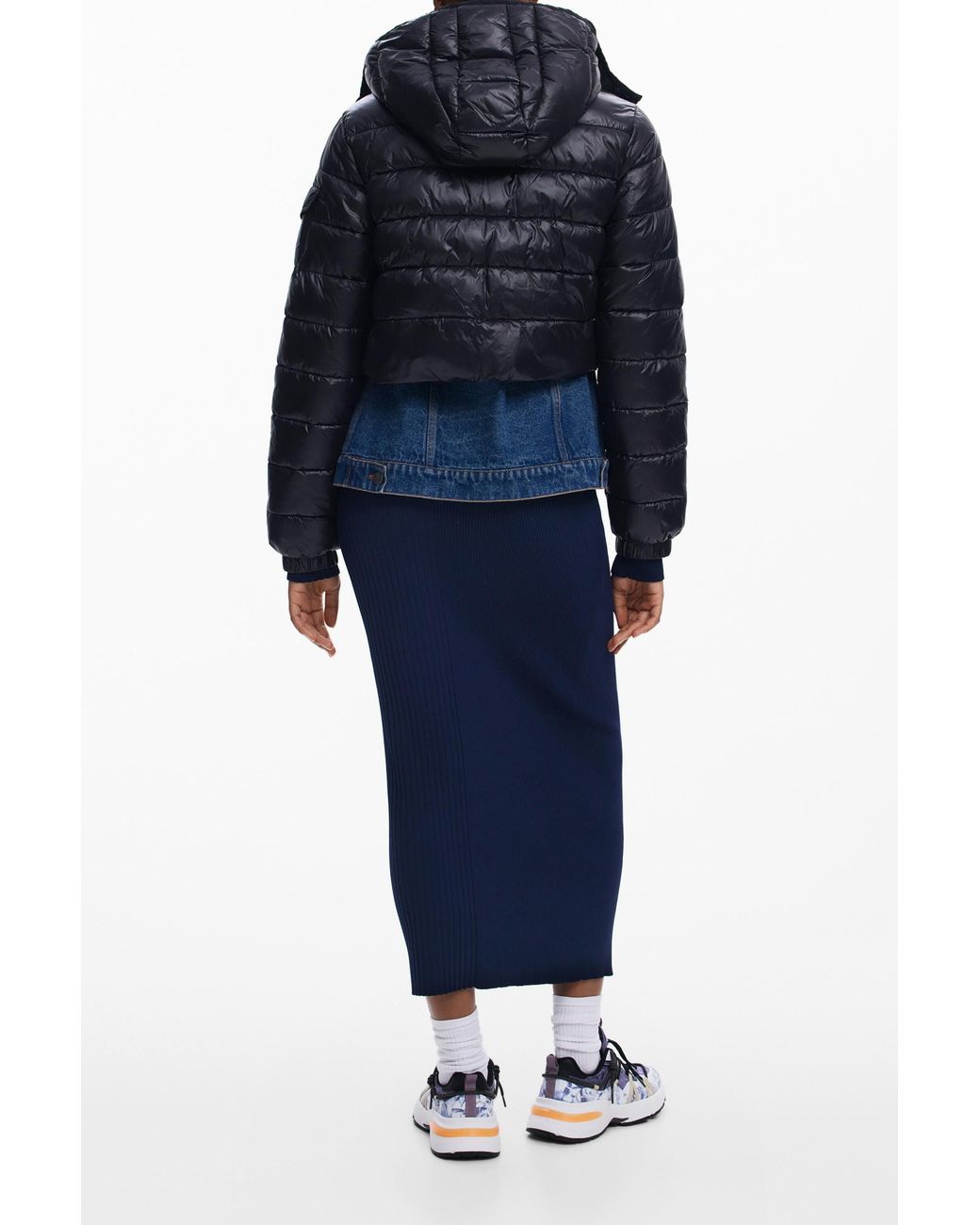 Desigual Blue Combined Short Padded Coat