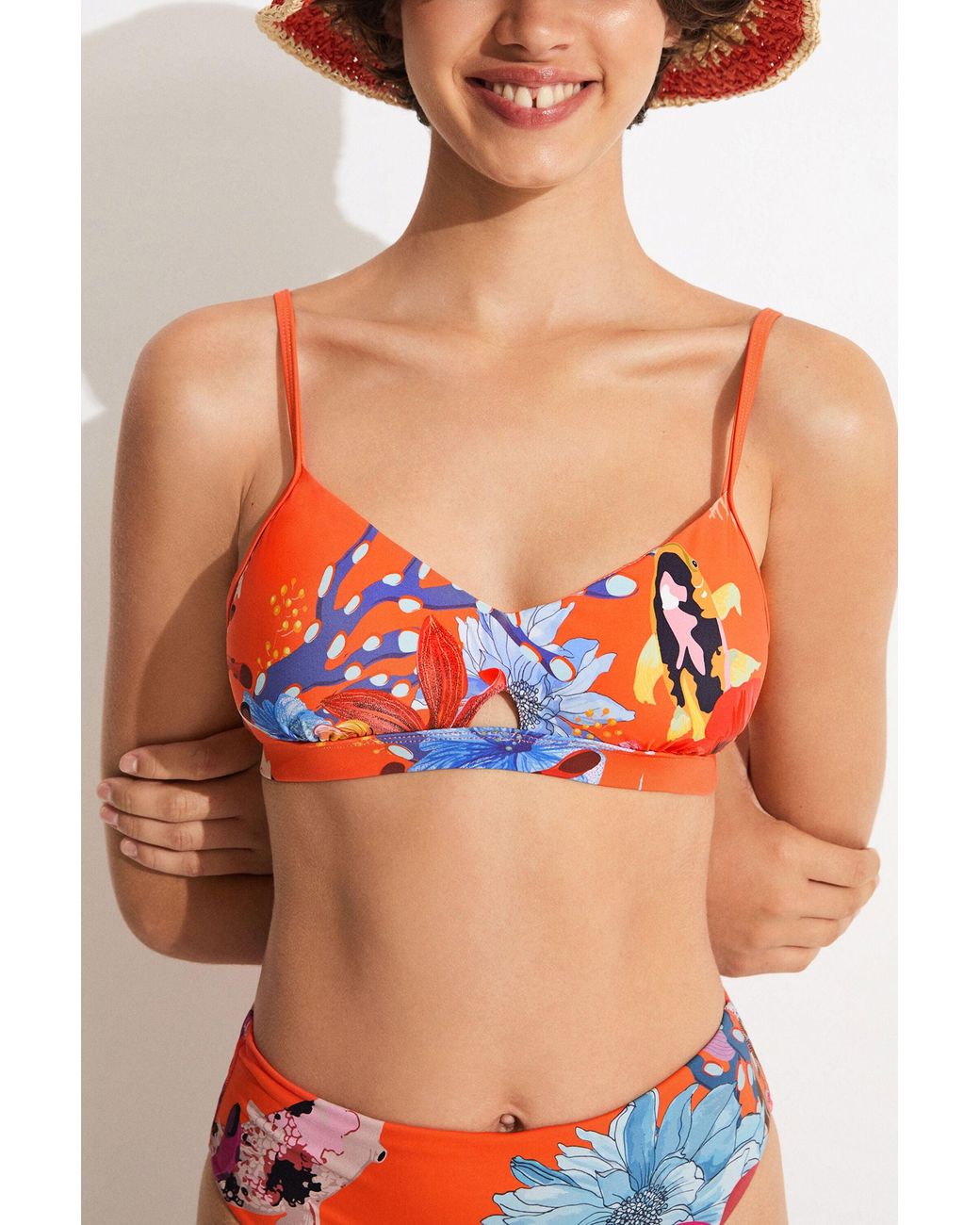 Desigual Orange Coral Triangle Bikini Top