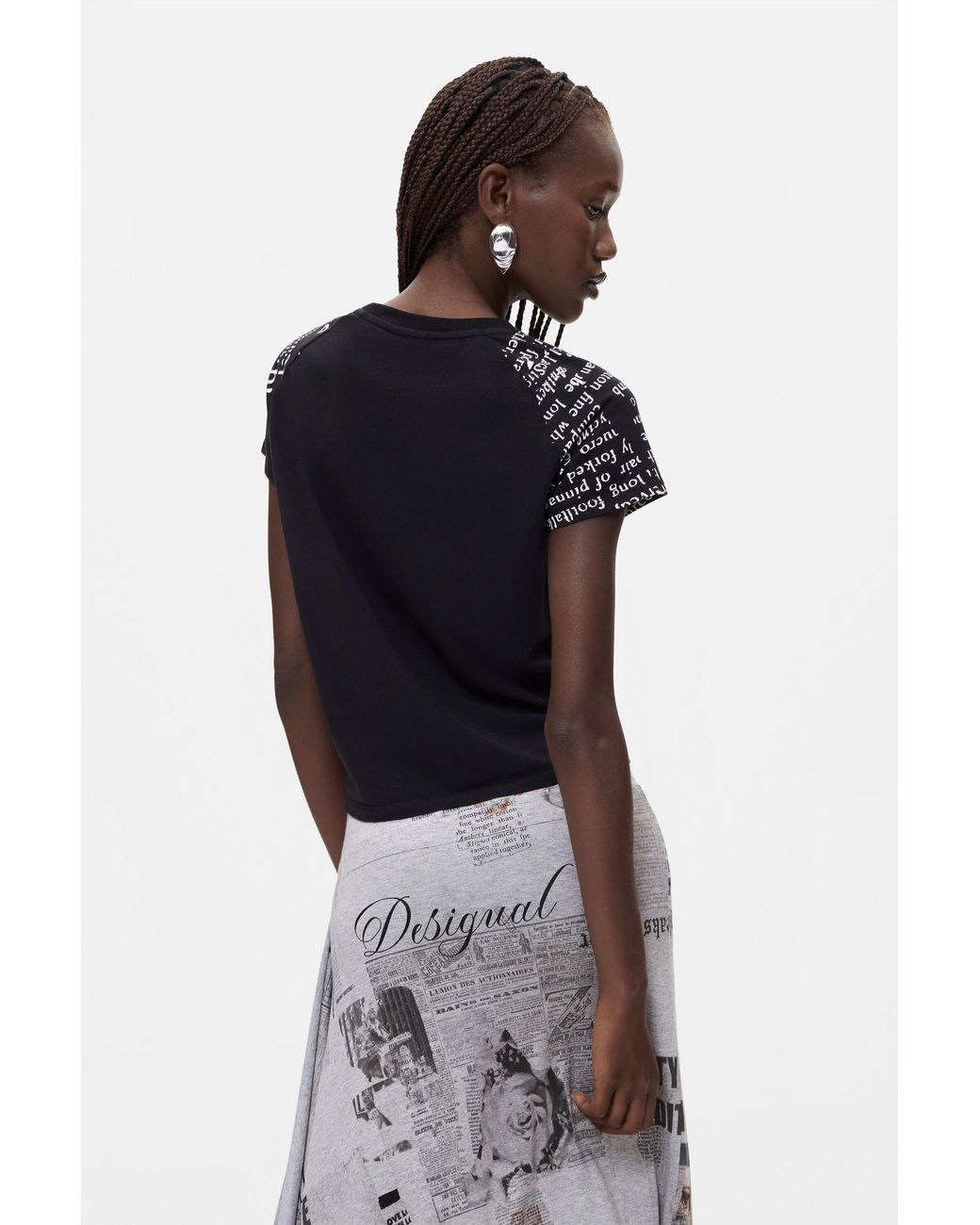 Desigual Black Printed T-Shirt 100% Cotton, Cotton