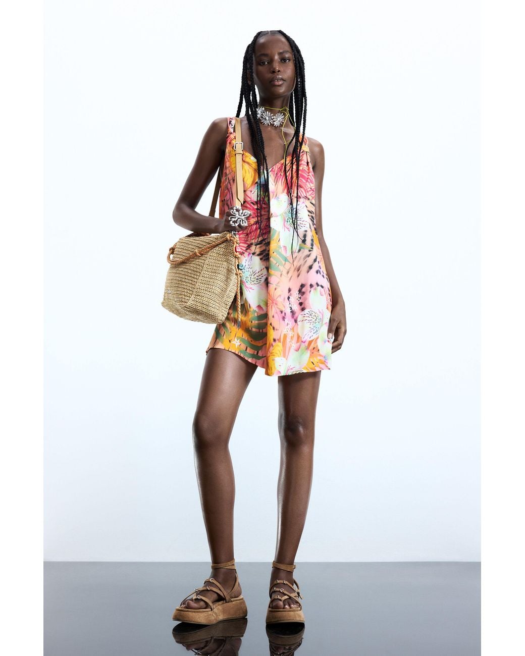 Desigual White Tropical Short Jumpsuit, Viscose