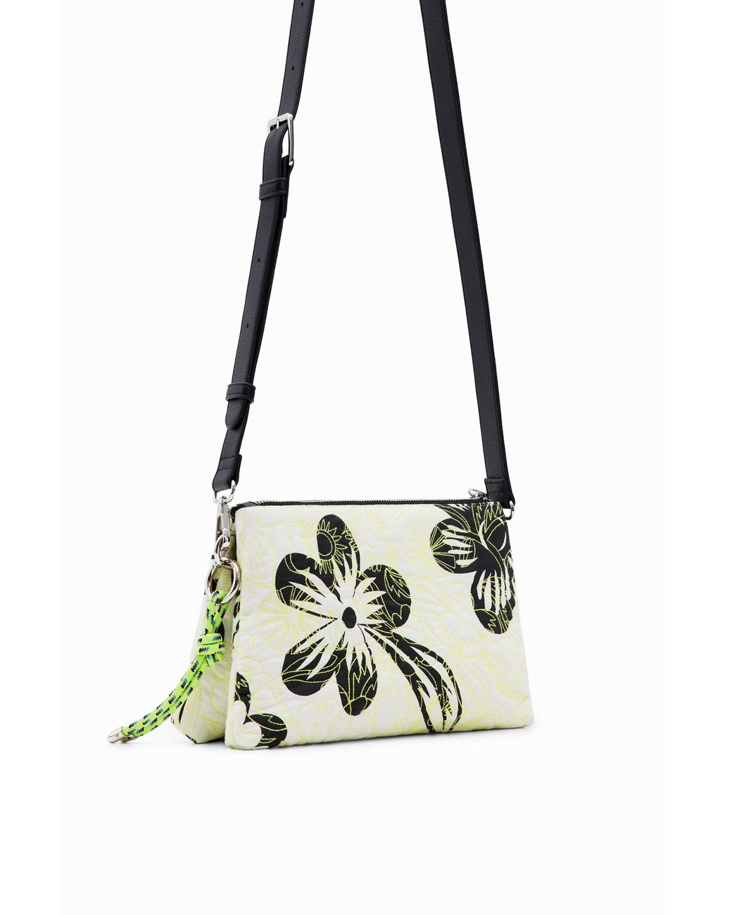 Desigual White Embroidered Floral Crossbody Bag, Cotton