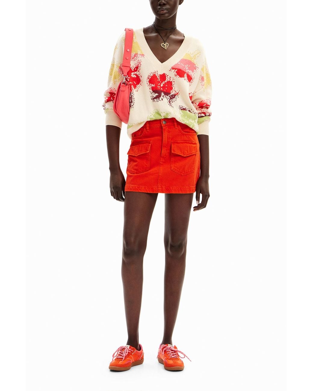 Desigual Red Denim Pockets Mini Skirt, Cotton