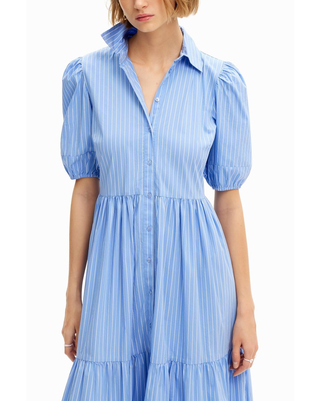 Desigual Blue Striped Midi Shirt Dress