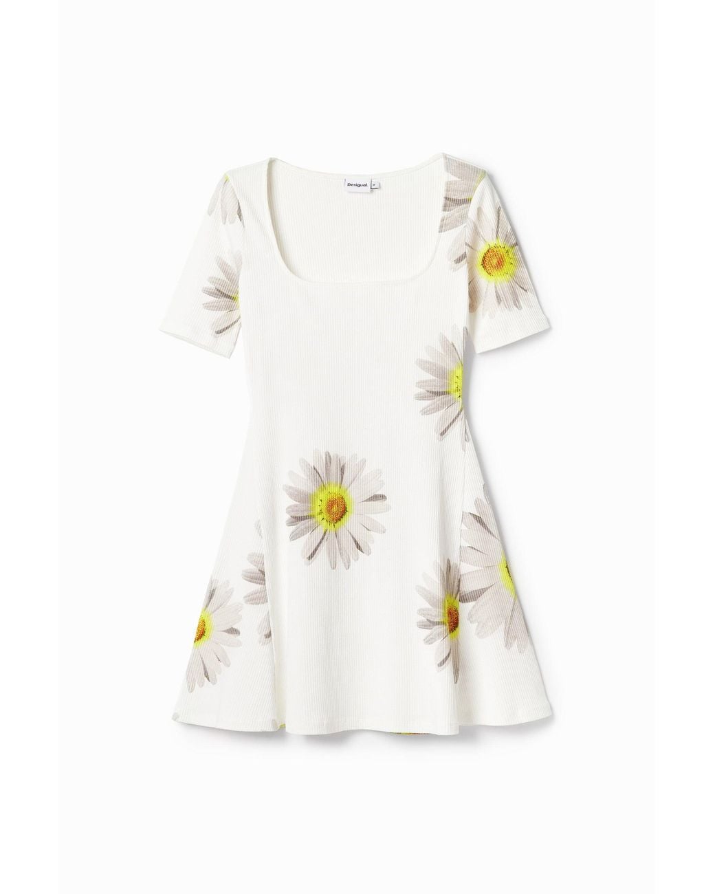 Desigual White Short-Sleeve Dress With Daisies Designed By: M. Christian Lacroix, Viscose