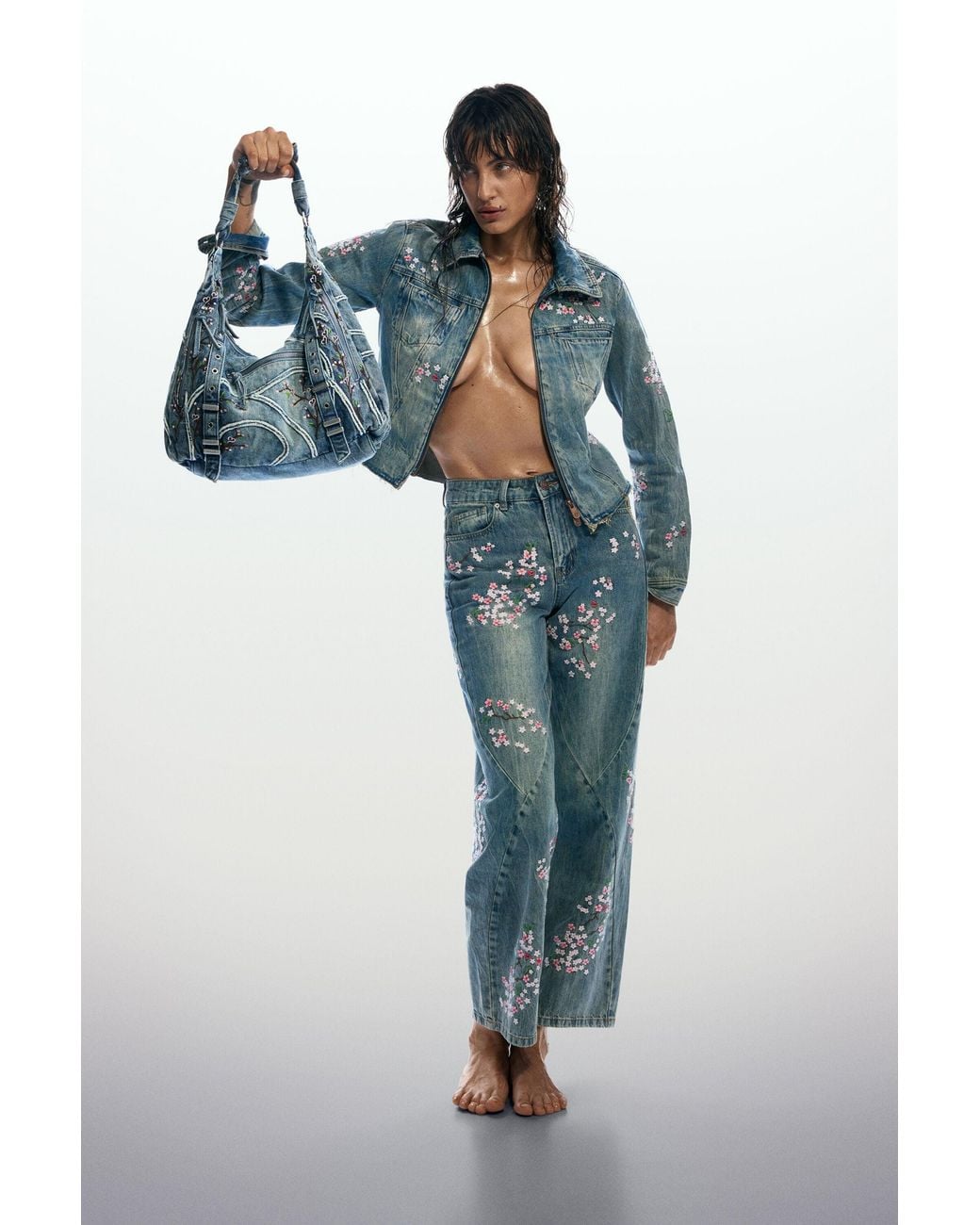 Desigual Blue Denim Bag Buckles, Cotton